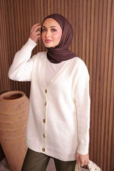 Mogi Butik Γυναικεία μακριά ζακέτα με λαιμόκοψη σε σχήμα V με μπρονζέ κουμπιά 3128