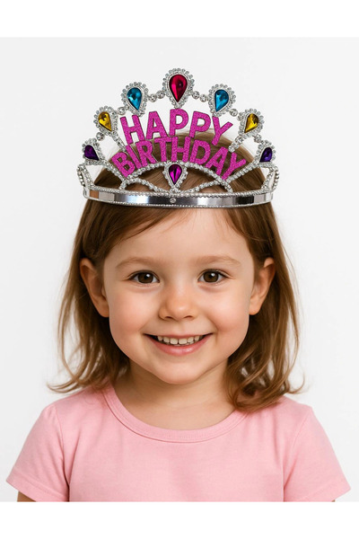 COjans Silver Color Happy Birthday Written Birthday Crown 60 Cm