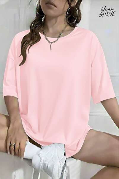 New Shine تي شيرت قصة فضفاضة للجنسين غير مطبوع