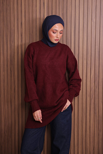 Mogi Butik Women's Crew Neck Diamond Pattern Soft Knitwear Tunic 3127