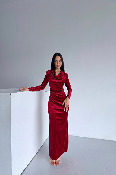 kamacibutik Degaje Yaka Bel Tokali Kadi̇fe Elbi̇se