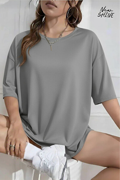 New Shine تي شيرت قصة فضفاضة للجنسين غير مطبوع