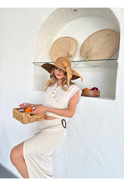 ZENGEZUR MALL MTXDPN Σετ μπλούζα με μακριά φούστα λινό κρεμ S255852 (00121) (Μέγεθος: S)