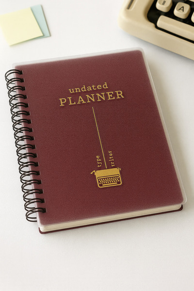 Apeirona | Limitless Art Undated Daily Planner Agenda - Pp Matte-Thick Plastic Cover - Steel Spiral - Typewriter