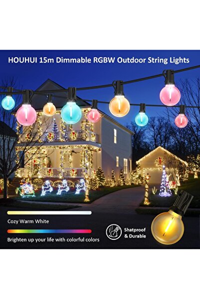 OEM RGBW outdoor lights, 15m, 25+2 G40 LED bulbs, dimmable, with remote control, waterproof