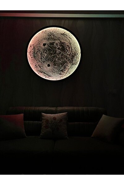 moonligtdecor dolunay tablo 100 cm çap ölçüsü rgb led 16 renkli kumandalı met...