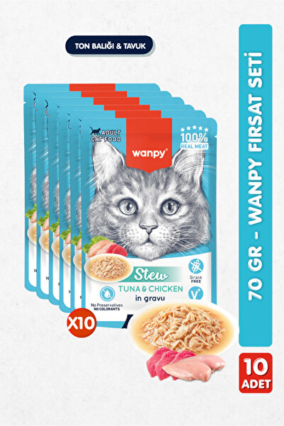 Wanpy 10lu Yetişkin Kedi Yaş Maması Ton Balıklı & Tavuklu Premium Kalite 10 x...