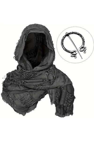 CN Viking Renaissance Costume Medieval Viking Hooded Cape, with Breastpin,Cape,Polyester Cape