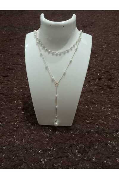 golden takış Y Necklace with Pearl