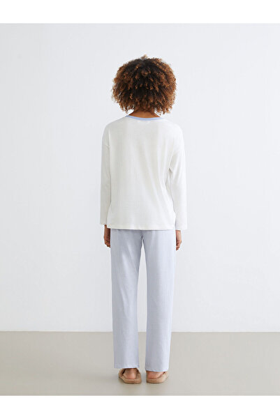 LC Waikiki Σετ γυναικεία πιτζάμα με λαιμόκοψη με στάμπα Cherry