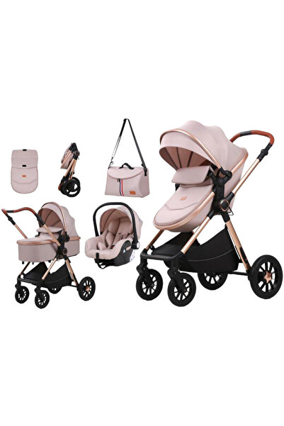 L-Sun Reversible 3 in 1 stroller, with suspension, car seat & convertible sport seat, T5 Cream