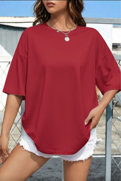 New Shine تي شيرت قصة فضفاضة للجنسين غير مطبوع