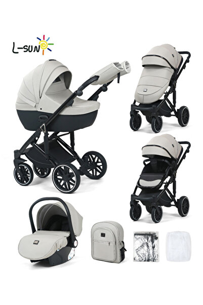 L-Sun 3 in 1 Stroller, G8 Luxury Grey, reversible, with suspensions, leather