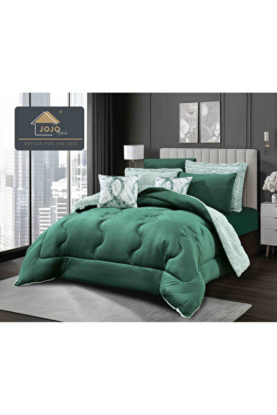 CASIMI Bedding Set with Duvet Included, 6 Pieces, Artificial Rabbit Fur & Velvet, Green