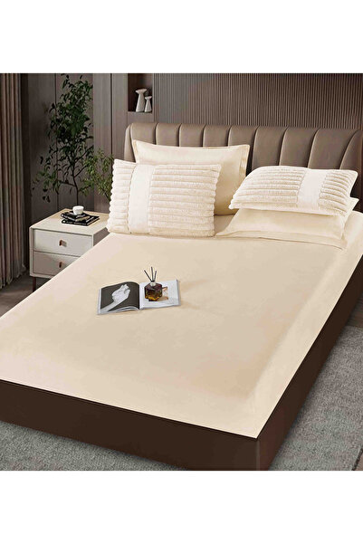 CASIMI Bedding Set with Duvet Included, 6 Pieces, Artificial Rabbit Fur and Velvet, Cream