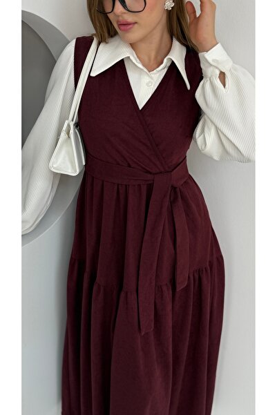 SLAVY Kuşak Detaylı V Yaka Elbise Gömlek Takım