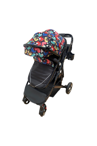 L-Sun 2 in 1 stroller, convertible carrycot–sport seat, 808 Black with flowers