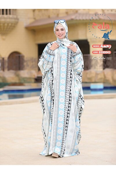 Hala A satin abaya with a butterfly print, digitally printed, suitable for all occasions.