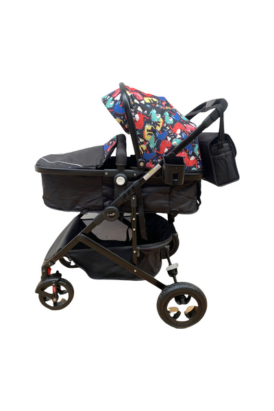 L-Sun 2 in 1 stroller, convertible carrycot–sport seat, 808 Black with flowers