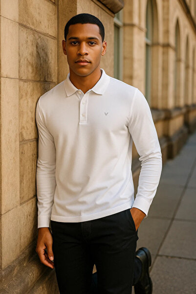 Maccali Ανδρικό μακρυμάνικο μπλουζάκι με λευκό γιακά πόλο