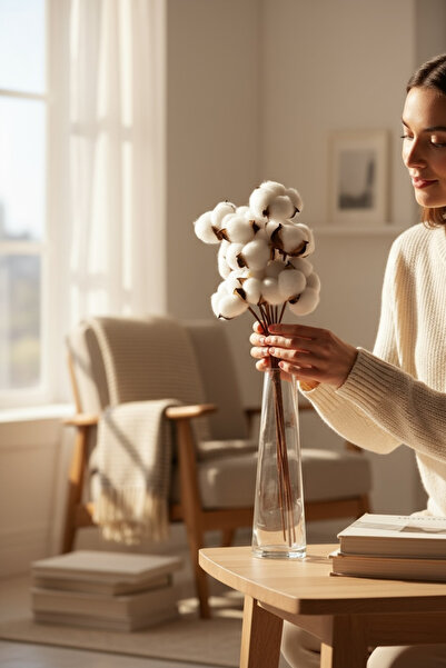 zezedesing 10’Lu Doğal Pamuk Dalları(Beyaz)