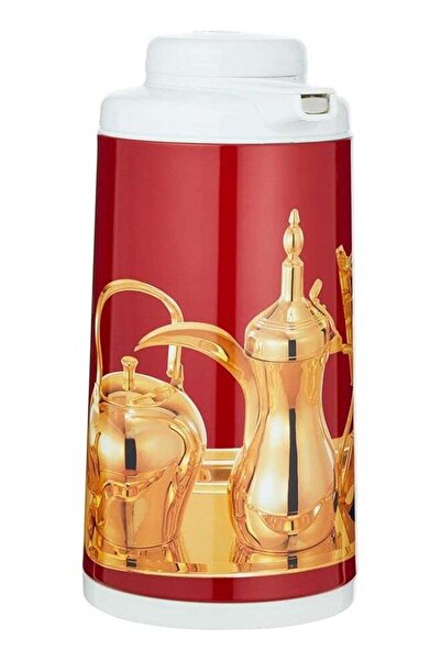 Peacock 1.9L Stainless Steel Vacuum Flask – Arabic Coffee Design (Red/Gold)