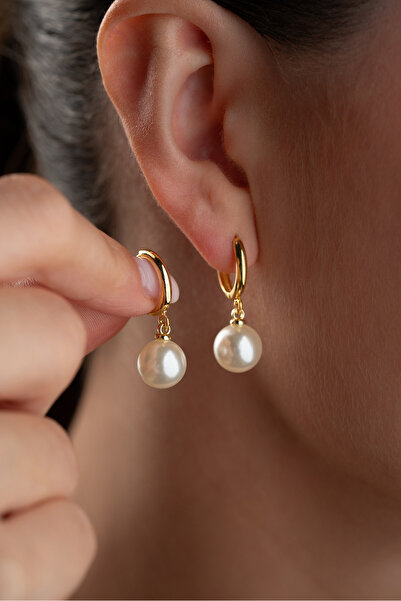 Silvano Jewelry 925 Ayar Gümüş Altın Kaplama İnci Küpe