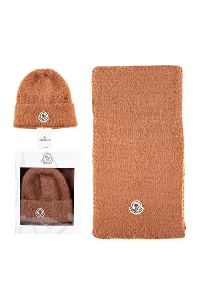 eboxluxury Fluffy brown hat and scarf set