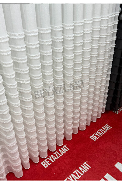 BEYAZLANT ŞERİT KETEN PONPON PÜSKÜL SAÇAKLI AĞIR GRAMAJLI 1/3 SIK PİLELİ TÜL ...