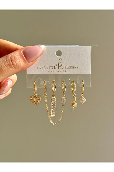 YOUES JEWELRY ÇELİK KADIN 6'LI KÜPE SETİ 14K RENK GOLD