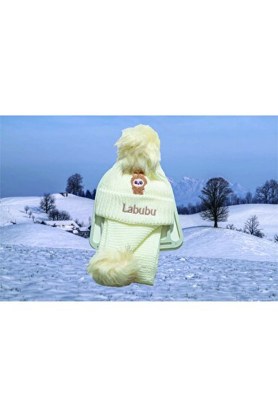 SLH SHOP Labubu Children's Wool Scarf and Beanie Set