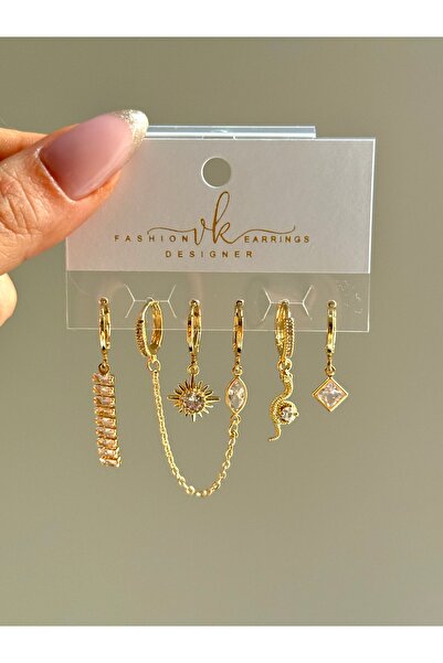 YOUES JEWELRY ÇELİK KADIN 6'LI KÜPE SETİ 14K RENK GOLD