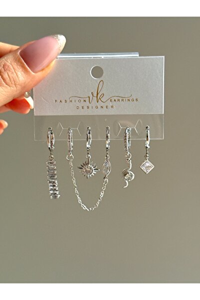 YOUES JEWELRY ÇELİK KADIN 6'LI KÜPE SETİ GÜMÜŞ RENK SİLVER