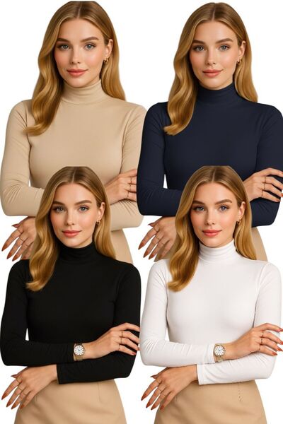 bykombincim Kadın Uzun Kollu YARIM Balıkçı Yaka Body 4’lü KOMBİN – TARZINI BA...