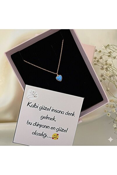 Lovera Jewellery 925 Ayar Gümüş Rose Mavi Opal Taşlı Kalp Kadın Kolye | Zarif...