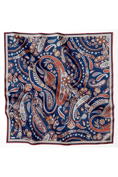 Belli Navy Blue Ethnic Pattern Tivil Pure Silk Scarf-Kvs0762
