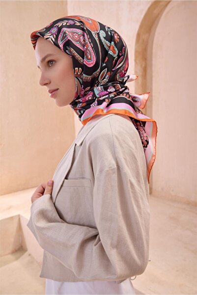 Belli Black Ethnic Pattern Tivil Pure Silk Scarf-Kvs0763