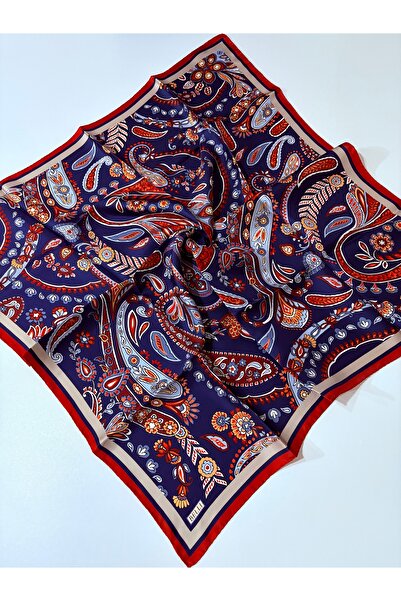 Belli Navy Blue Ethnic Pattern Tivil Pure Silk Scarf-Kvs0762