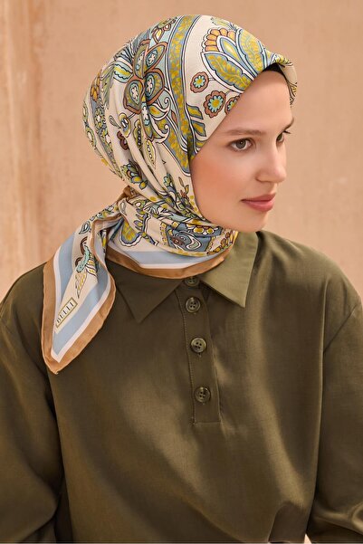 Belli Elephant Tooth Blue Ethnic Pattern Tivil Pure Silk Scarf-Kvs0758