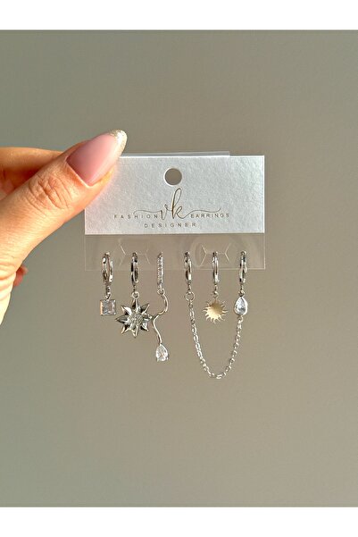 YOUES JEWELRY طقم أقراط نسائية من الفولاذ مكون من 6 قطع لون فضي