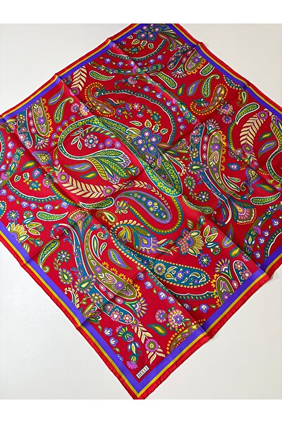 Belli Red Ethnic Pattern Tivil Pure Silk Scarf-Kvs0760