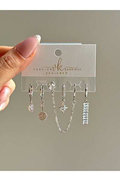 YOUES JEWELRY طقم أقراط نسائية من الفولاذ مكون من 6 قطع لون فضي