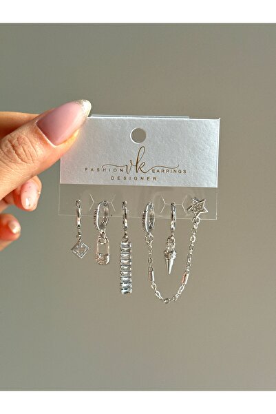 YOUES JEWELRY طقم أقراط نسائية من الفولاذ مكون من 6 قطع لون فضي