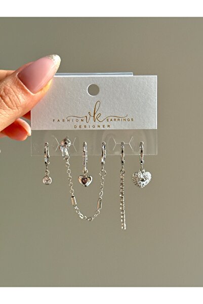 YOUES JEWELRY ÇELİK KADIN 6'LI KÜPE SETİ GÜMÜŞ RENK SİLVER