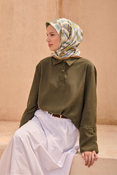 Belli Elephant Tooth Blue Ethnic Pattern Tivil Pure Silk Scarf-Kvs0758