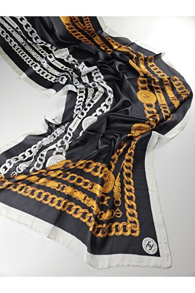 Shiva Scarfs B Tema Zincir Desen Vual İpek Şal Silk Scarfs Shawl Hijab