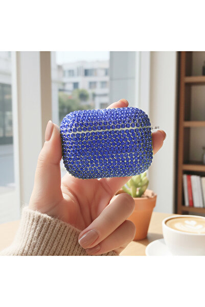 CaseOnn حافظة Apple AirPods Pro 3 باللون الأزرق اللامع مع حجر كريستالي