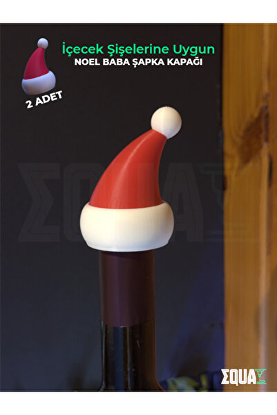 Equa Studio Noel Baba Şapka Kapağı Yılbaşı İçin İçecek Şişelerine Uygun - 2 Adet