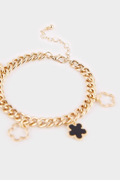 DeFacto Women's White Floral Gold Thick Chain Bracelet E8316Axns