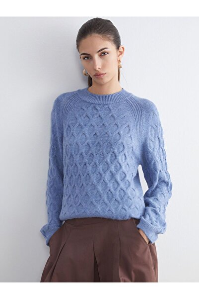 LC Waikiki Lcwaikiki Classic Blue Crew Neck Self-Patterned Women's Knitwear S...